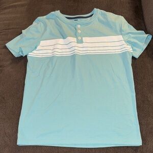Sonoma Aqua Blue Henley Shirt with White Stripes Boys XL